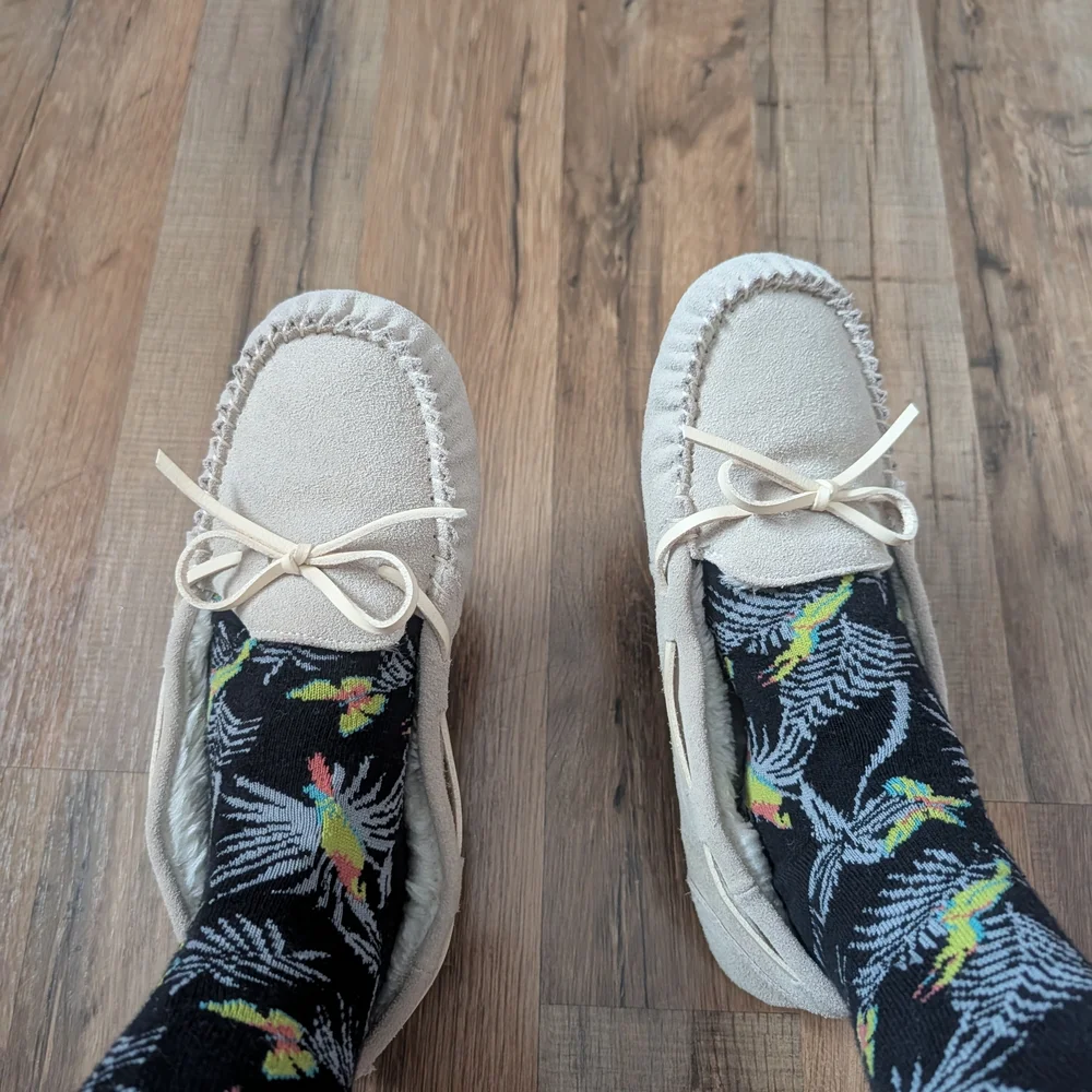 Women's Cream Moccasin Slippers - Picture 3 of 3